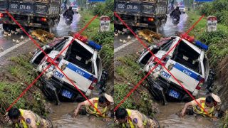 Sự thật bức ảnh xe cảnh sát cùng lực lượng CSGT gặp nạn dưới mương nước tại Đồng Nai