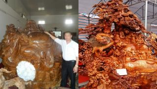 Tượng Phật Di Lặc nguyên khối nặng hơn 5 tấn: Làm từ loại gỗ thuộc top quý hiếm nhất Việt Nam 