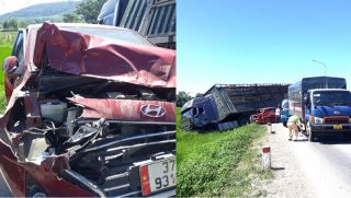 Camera ghi lại cảnh xe đầu kéo vượt ẩu, lao thẳng vào đoàn xe, gây tai nạn liên hoàn kinh hoàng