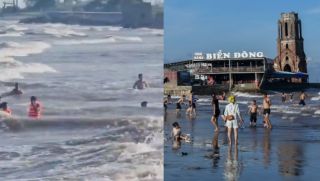 Bãi biển vừa xảy ra vụ 5 du khách bị sóng cuốn ở Ninh Bình: Nhiều người vẫn bất chấp tắm, đùa nghịch sát mép sóng