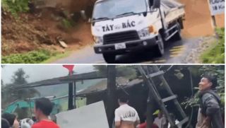 Clip tài xế xe tải thoát chết khỏi sạt lở đất ở Lào Cai: Hiện trường hoảng loạn đầy tiếng 'chạy đi'