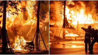 Clip lửa bùng lên dữ dội thiêu rụi dãy cửa hàng kinh doanh trên đường Xuân Diệu, mất nhiều giờ mới dập được lửa