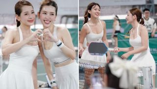 Gấp đôi visual: Chi Pu khoe dáng cực bốc, sát cánh cùng 'em Kim vén váy' trên sân pickleball