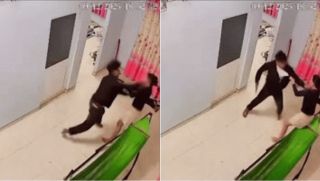 Chồng túm tóc đánh vợ dã man mặc con nhỏ nằm giữa nhà khóc thét, người phụ nữ ôm con bỏ chạy