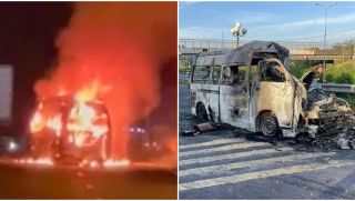 Camera ghi lại cảnh kinh hoàng xe cứu thương tông xe container rồi bốc cháy dữ dội trên cao tốc khiến 3 người chết