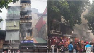 Cháy lớn tại căn nhà 5 tầng trên phố Hàng Mã, Hà Nội