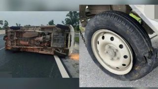 Cận cảnh hiện trường xe tải của nữ tài xế lật nghiêng, nổ lốp trên cao tốc vì 1 lý do gây phẫn nộ