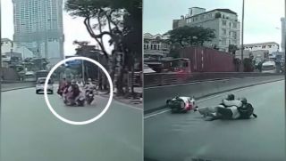 Phẫn nộ khoảnh khắc xe máy rẽ ẩu gây tai nạn suýt chết người, tài xế thản nhiên bỏ đi