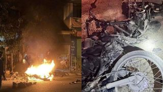 Kinh hoàng vụ va chạm trực diện lúc nửa đêm: Xe máy cháy trơ khung, 2 người thương vong