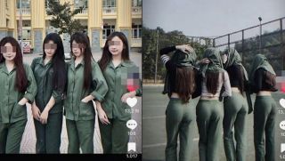 Nhóm nữ sinh ưỡn ẹo tạo dáng phản cảm với quân phục, tư thế khiến CĐM không thể chấp nhận nổi