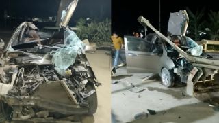 Clip va chạm mạnh khiến xe ô tô biến dạng, đầu xe vỡ nát: Tài xế bước ra trong tình trạng gây sốc