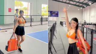 Mặc bikini khoe trọn vòng 1 trên sân pickleball, cô gái công khai thách thức cộng đồng mạng