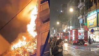 Hiện trường cháy nhà dân ở phố Hoàng Mai - Hà Nội, nhiều xe chữa cháy khẩn cấp khống chế