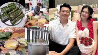 Vợ trung vệ Thành Chung gây 'bão' với mâm cỗ cúng ông Công ông Táo khiến ai nhìn cũng phải khen