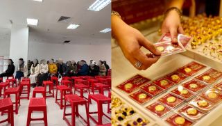 Giá vàng leo thang từng giờ, người mua truyền tai ‘chiêu lạ’ xếp hàng thế chân trước ngày vía Thần Tài