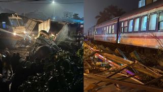 Video khoảnh khắc kinh hoàng khi vụ tàu hoả đâm xe tải ở Hà Nội xảy ra