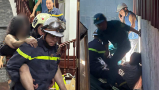 Cháy nhà 5 tầng tại Hà Nội lúc rạng sáng nay: Giây phút nguy cấp cứu 4 người thoát khỏi 'chuồng cọp'