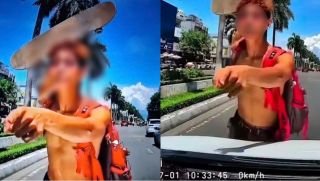 Thanh niên trượt ván ở làn ô tô, dọa đập xe và thách thức ‘biết bố mày là ai không’, công an vào cuộc