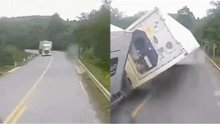 Camera vụ xe đầu kéo lật thùng khi ôm cua, đè trúng ô tô ngược chiều, xác định nguyên nhân ban đầu