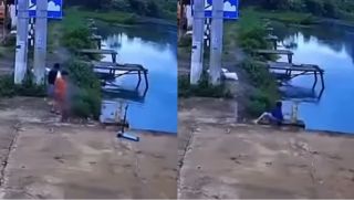 Bé 11 tuổi nhanh trí cứu em họ rơi xuống hồ: Định lao xuống nước, dùng scooter cho em bám vào