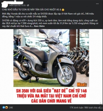 Lộ giá bán thực tế của Honda SH 350i tại đại lý, con số khiến khách Việt 'giật mình'
