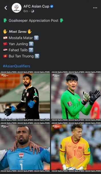 Vượt qua Đặng Văn Lâm, thủ môn số 1 ĐT Việt Nam được AFC vinh danh với thành tích khủng VL World Cup