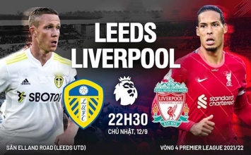 Trực tiếp bóng đá Leeds vs Liverpool - Ngoại hạng Anh 2021/2022: Link xem trực tiếp K+ Full HD