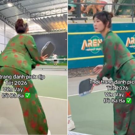 Từ bỏ phong cách 'vén váy', nàng Kim lại đốt cháy sân pickleball với áo bà ba