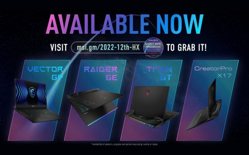 MSI launches new high-end laptop models equipped with the most powerful 12th generation Intel® HX series processors in 2022