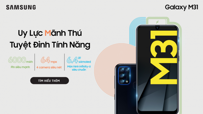 Samsung giới thiệu Galaxy M31 tại Việt Nam: Pin 6.000mAh, camera 64MP giá 6.5 triệu