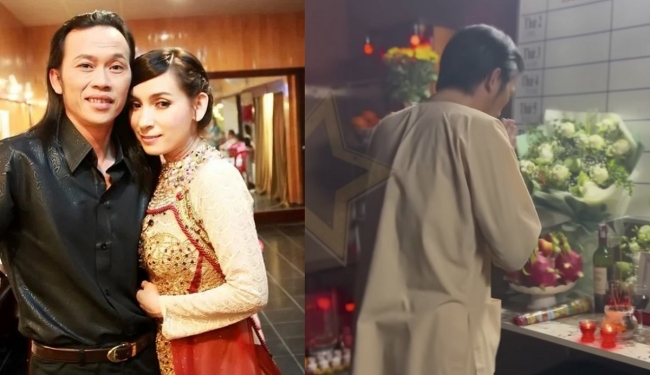 Hoài Linh thắp hương cho Phi Nhung