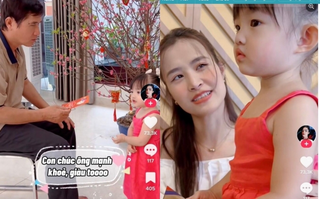 Ái nữ nhà Đông Nhi trổ tài chúc Tết, nói đúng duy nhất 1 câu khiến ai cũng phì cười