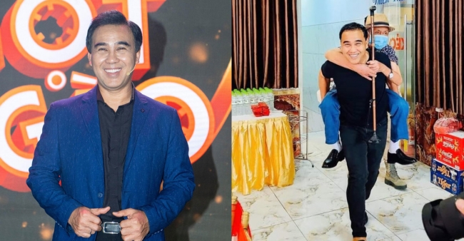 Hình ảnh MC Quyền Linh cõng đàn anh lên tầng họp mặt đầu năm gây xúc động mạnh