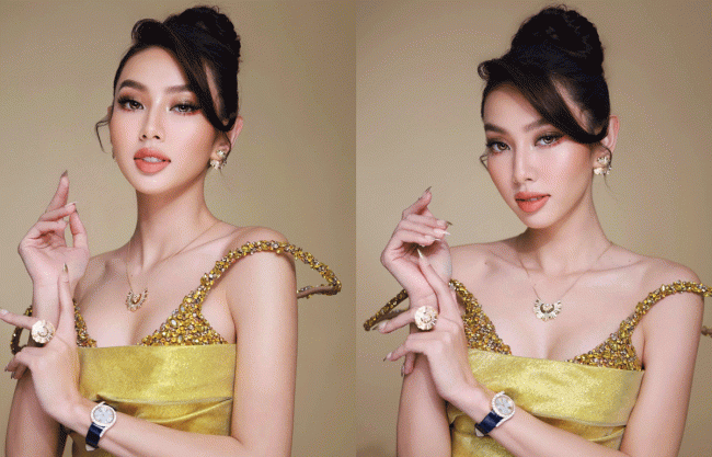Thùy Tiên xinh đẹp tựa tranh vẽ tại Lễ công bố lịch trình cuộc thi Hoa hậu do Sen Vàng tổ chức