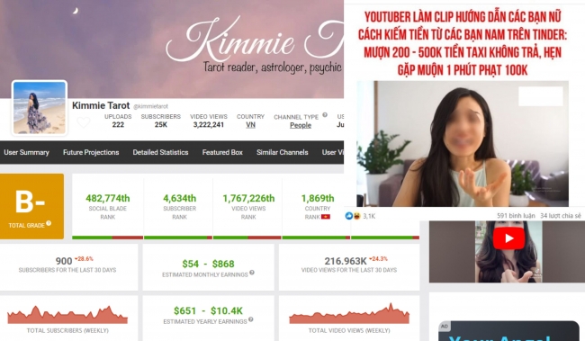 Kênh của Nữ YouTuber Việt hướng dẫn xin tiền từ đàn ông qua Tinder có thể kiếm 20 triệu đồng/tháng