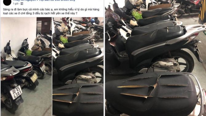 Hàng loạt xe máy bị kẻ xấu rạch yên ở chung cư Hà Nội