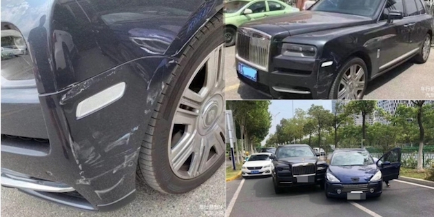 Va chạm với Rolls-Royce Cullinan, tài xế Peugeot 307 xém phải 