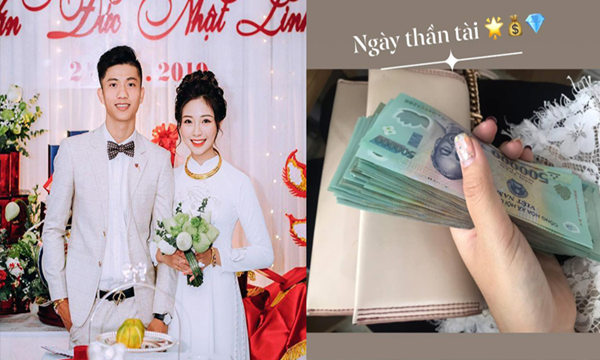 Vợ Phan Văn Đức cầm xấp tiền mua vàng ngày thần tài, tiện khoe luôn quà `khủng` chồng tặng