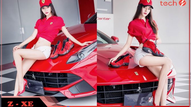 Mỹ nữ chân dài miên man đọ dáng cùng xe Ferrari