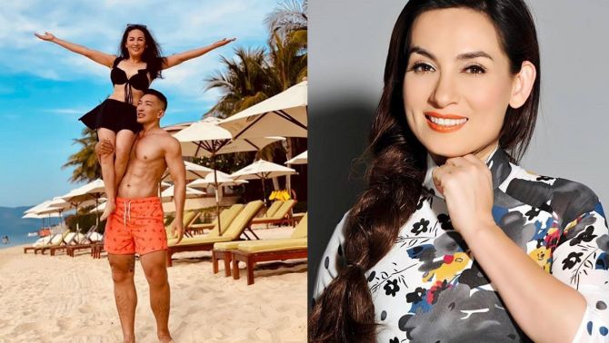 Phi Nhung mặc bikini tạo dáng thân mật bên trai trẻ 6 múi, nhìn body tuổi U50 mà ngỡ ngàng