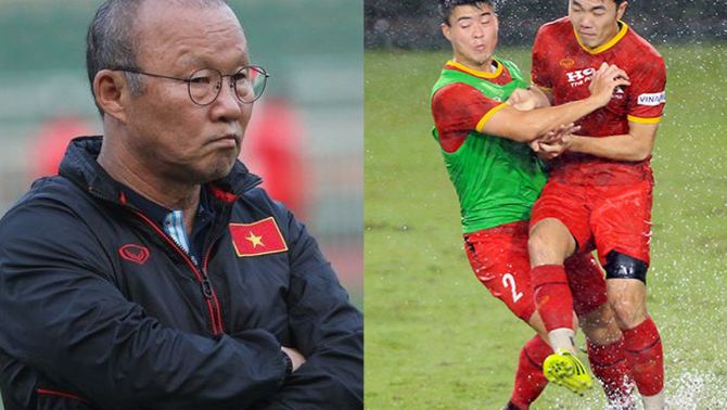 Ông Park Hang Seo đau đầu khi 2 trụ cột của HAGL và Hà Nội va chạm trong buổi tập của ĐT Việt Nam