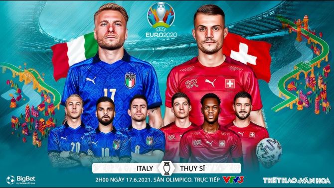 Xem trực tiếp trận Italy - Thụy Sĩ bảng A - EURO 2021: Link VTV3 siêu nét, siêu mượt