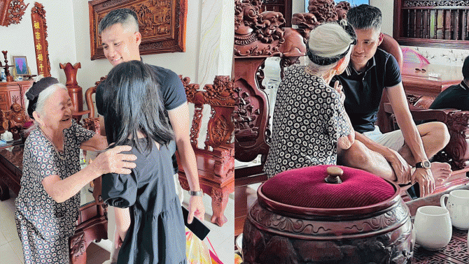 Công Vinh hào hứng chia sẻ khoảnh khắc con gái quây quần bên cố nội 95 tuổi khiến dân tình thích thú