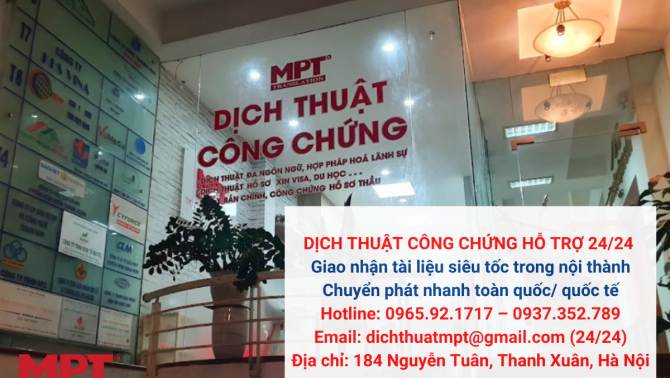 Văn Phòng Dịch Thuật Công Chứng Lấy Ngay trong ngày MPT