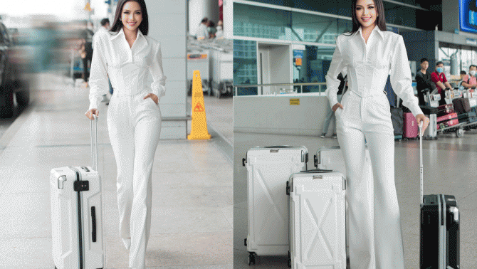 Hoa hậu Ngọc Châu xuất hiện xinh đẹp tại sân bay: ‘Hẹn gặp lại mọi người vào tháng 12 tại VN nhé'