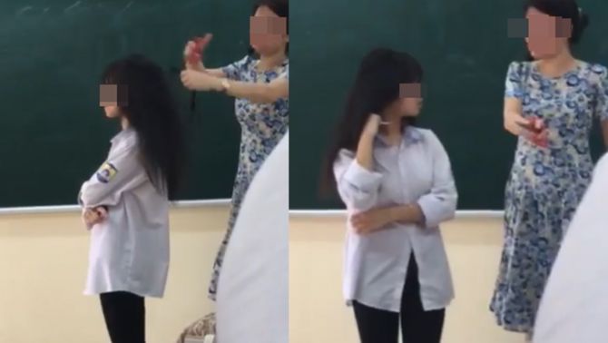 Netizen phẫn nộ clip 1 cô giáo tại Vĩnh Phúc cắt tóc học sinh ngay trên lớp học