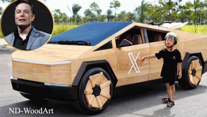 Cận cảnh chiếc xe Cybertruck bằng gỗ nghệ nhân Việt làm tặng cho tỷ phú Elon Musk gây sốt MXH