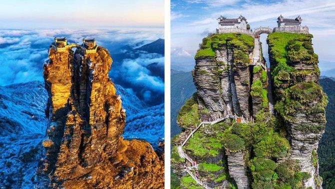 Ở Trung Quốc có ngôi đền đôi 500 tuổi nằm cheo leo trên đỉnh núi, chuyên gia nghĩ mãi vẫn chưa tìm ra cách xây