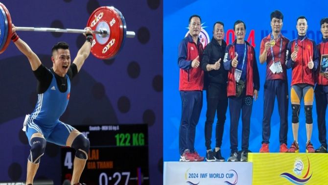 Lực sĩ Lai Gia Thành của Việt Nam giành huy chương vàng cử tạ thế giới với thành tích 120kg