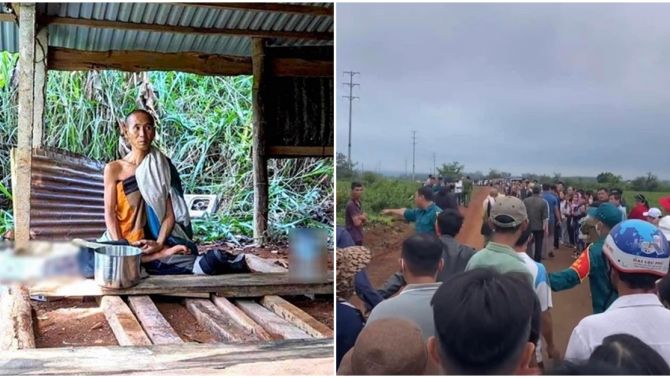 Xuất hiện hình ảnh hàng trăm người tụ tập trên con đường vào rẫy nơi ông Thích Minh Tuệ ẩn tu